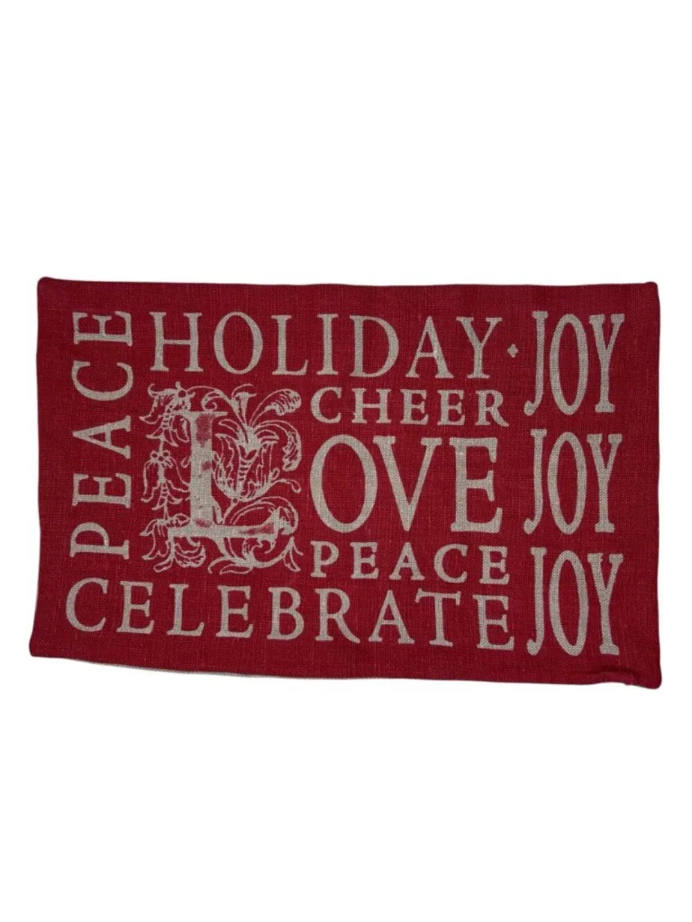 Pottery Barn Christmas Pillow Sham 25x16 Burlap Farmhouse Holiday Peace